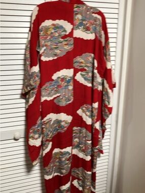 Red Floral Cloud-Print Kimono Jacket